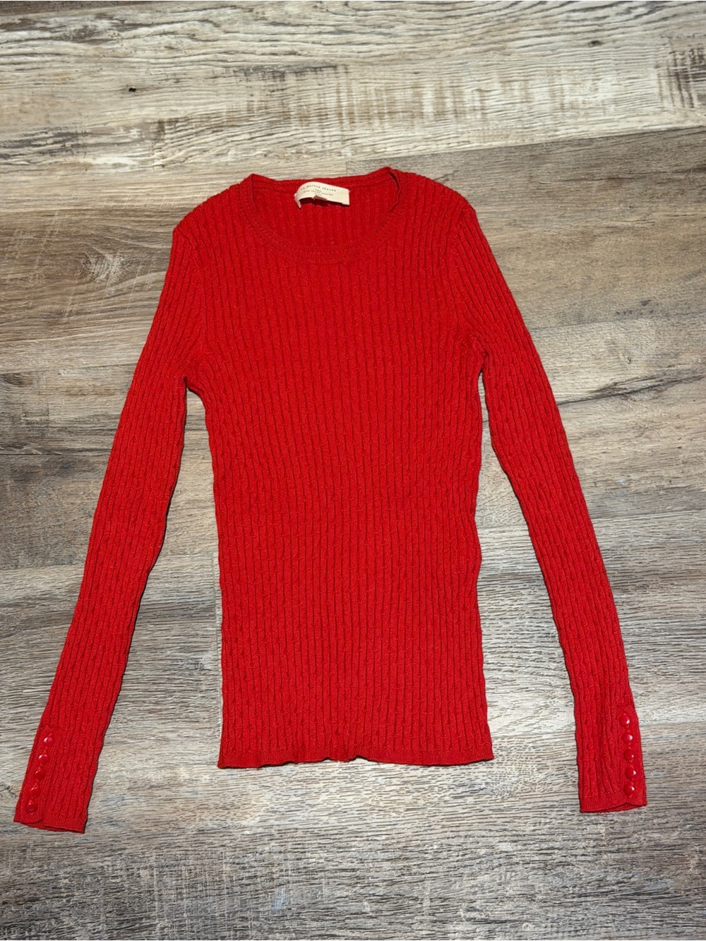 Sézane Dita sweater Red Ribbed Long-Sleeve Crewneck Top xs